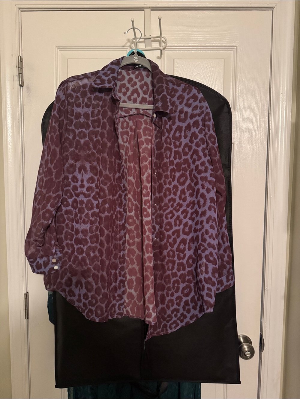 WoMen's Purple Leopard Print Button-Up Shirt